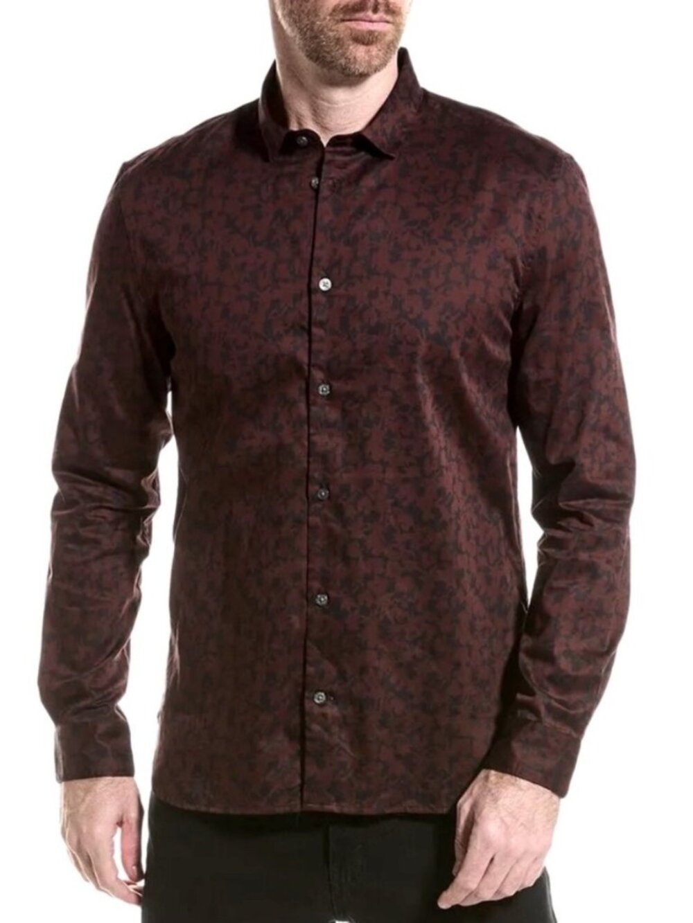 John Varvatos Ross Button Up Dress Shirt Mens Size Medium Burgundy Floral Office
